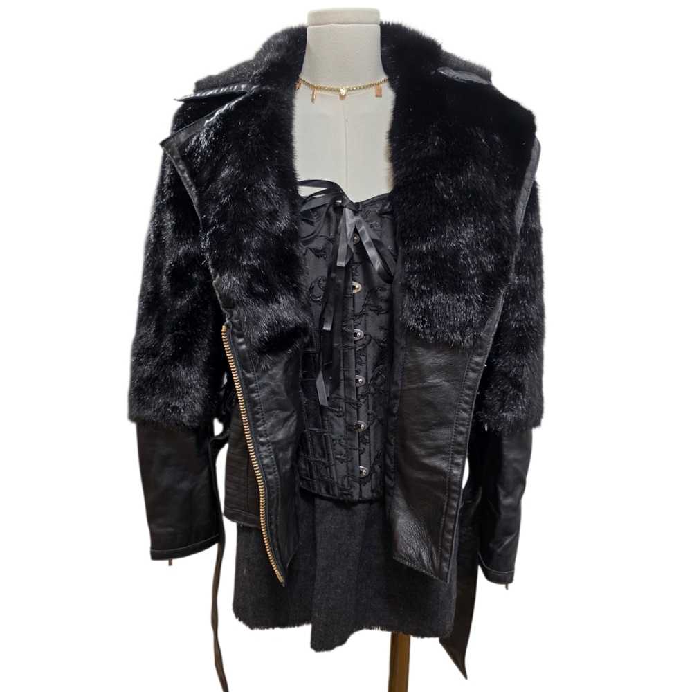 GUESS by Marciano leather vintage faux fur belted coat - Picture 3 of 10